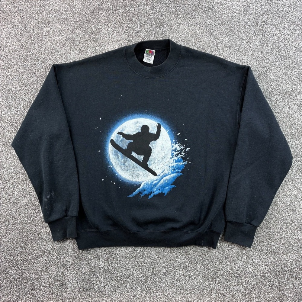 Vintage Snowboard Sweatshirt Mens Large Black Cotton Snowboarding Silhouette